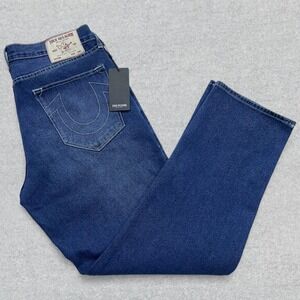 NEW True Religion Jeans Men's 34x32 Blue Denim Bobby Relaxed Baggy Distressed